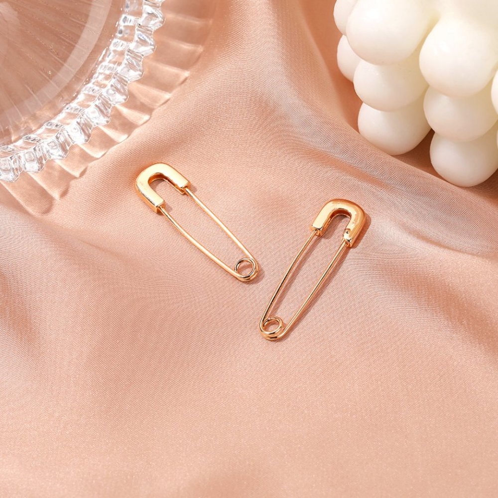 Minimalist Gold Safety Pin Earrings NEW - Picture 7 of 7